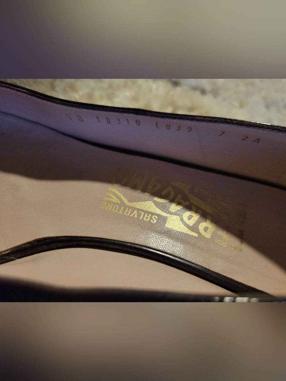 Salvatore Ferragamo Dark Brown Patent Leather Flats with Gold Buckle - Picture 9 of 16